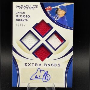2020 Immaculate Extra Bases Autograph Relics Cavan Biggio Quad Patch Auto /25